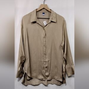 NWT Old Navy Silky Button Shirt Womens L Gold Retro 90s Y2K Casual Minimalist